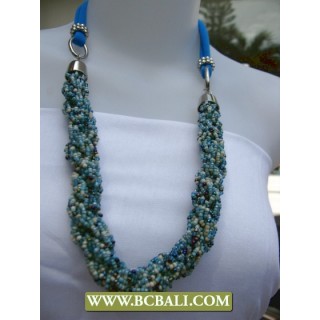 Blue and White Squins wrap Necklace with Blue sky cloth